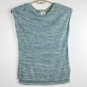 Old Navy Womens Blue Marled Knit Sleeveless Sweater Top Large Cotton Boat Neck